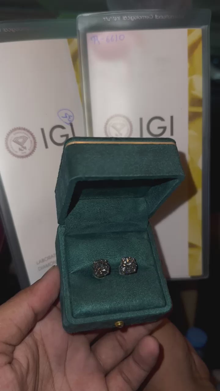 4ct diamond stud earrings in 18k white gold, custom made in Dubai UAE by Lamae Jewelry