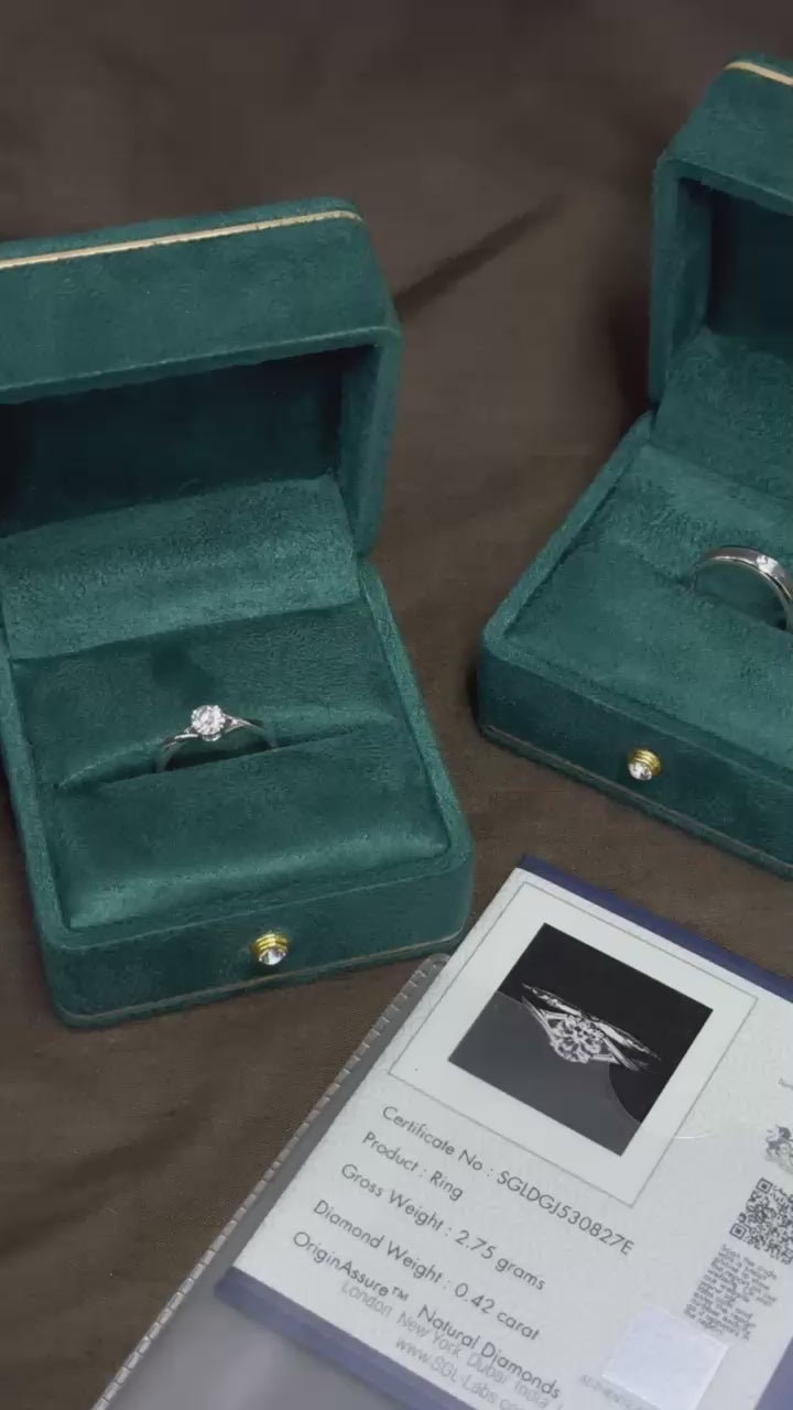 Natural diamond eternity solitaire engagement ring in 18k white gold, custom made in Dubai UAE by Lamae Jewelry